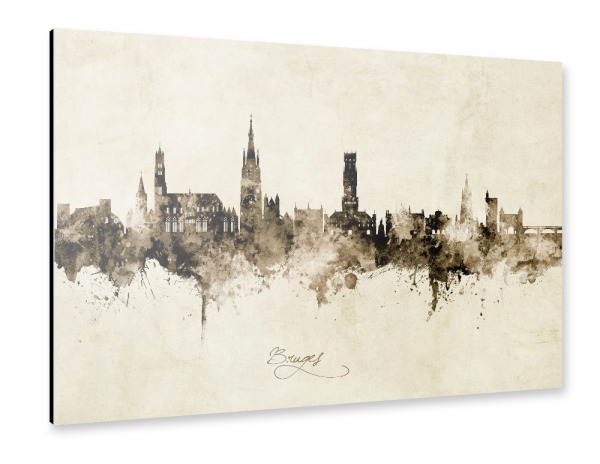 Alu-Dibond "Bruges Belgium Skyline Sepia" 30x20 cm artboxONE