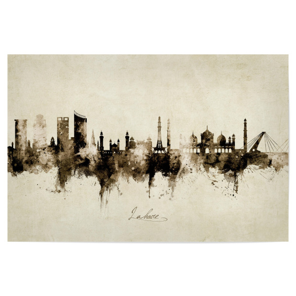 Poster "Lahore Pakistan Skyline Sepia" artboxONE - Städte - Lahore,Pakistan,Skyline,Cityscape,Stadtbild,Watercolor,Painting,City,Stadt,Beige
