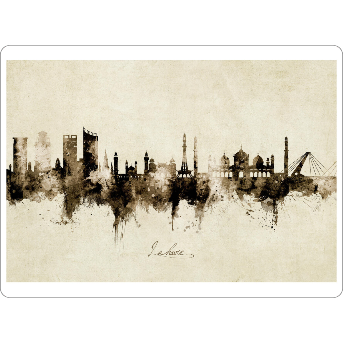 Tischset "Lahore Pakistan Skyline Sepia" artboxONE - Städte - Lahore,Pakistan,Skyline,Cityscape,Stadtbild,Watercolor,Painting,City,Stadt,Beige