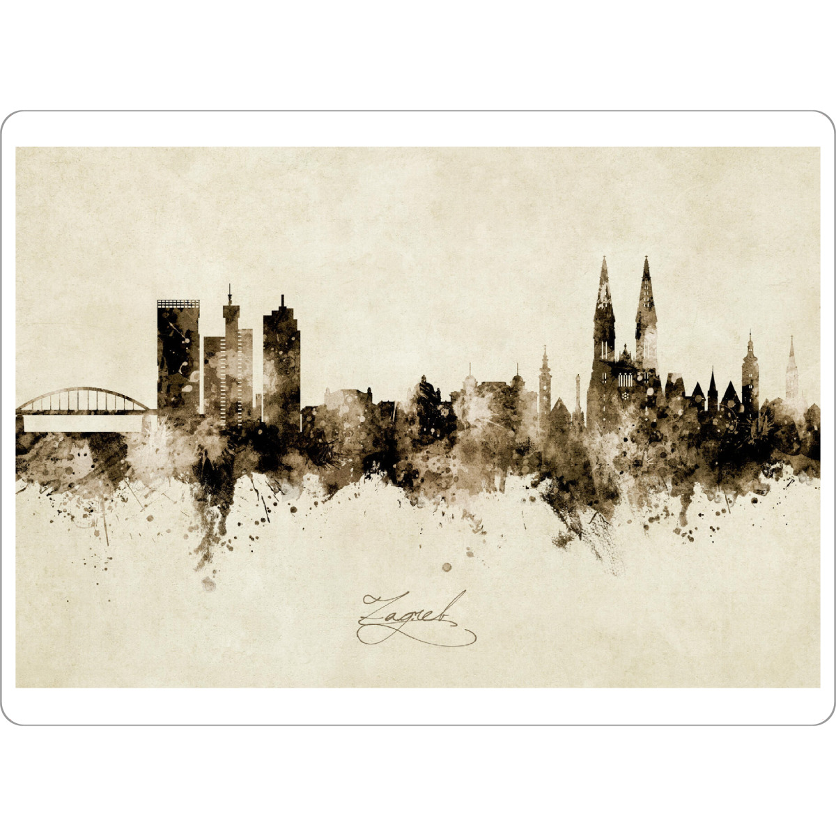 Tischset "Zagreb Croatia Skyline Sepia" artboxONE - Städte - Zagreb,Croatia,Skyline,Cityscape,Stadtbild,Watercolor,Kroatien,City,Stadt,Beige