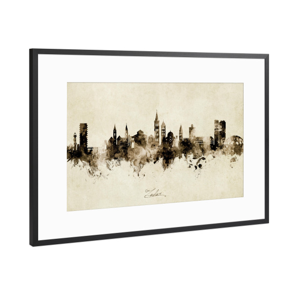 Poster mit Rahmen Schwarz (Metallic) "Zadar Croatia Skyline Sepia" artboxONE - Städte
