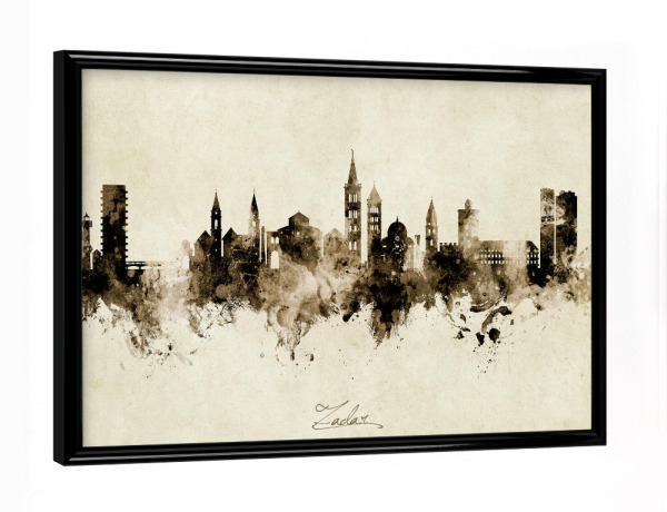Poster mit schwarzem Rahmen "Zadar Croatia Skyline Sepia" artboxONE - Städte