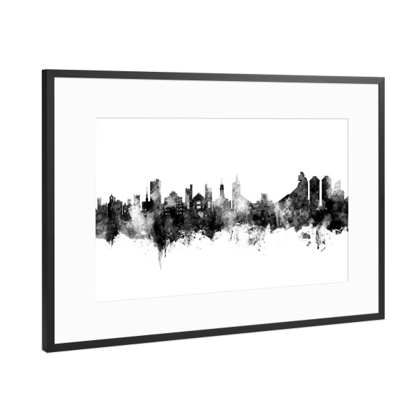 Poster mit Rahmen Schwarz (Metallic) "Boulder Colorado Skyline Black" artboxONE - Städte,Schwarzweiß