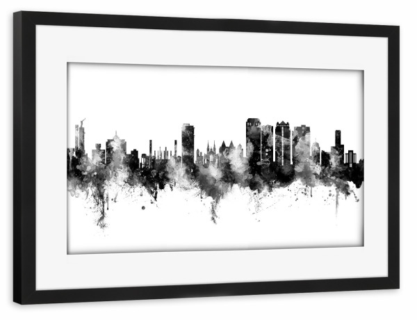 Poster mit Rahmen schwarz "Birmingham Alabama Skyline Black" artboxONE - Städte,Schwarzweiß