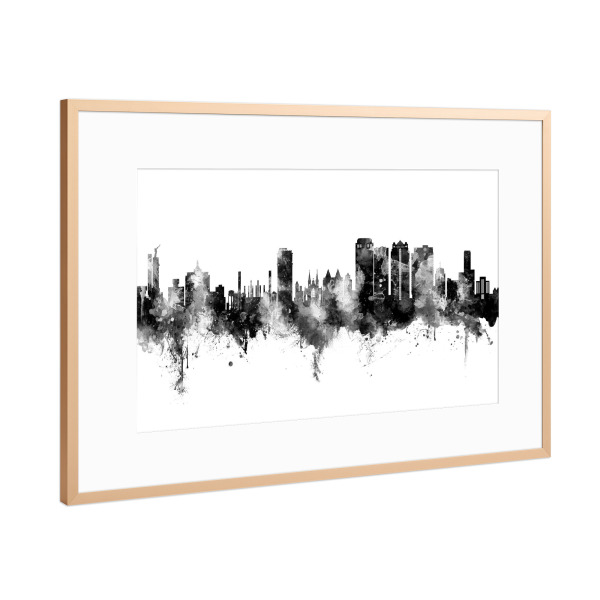 Poster mit Rahmen Kupfer "Birmingham Alabama Skyline Black" artboxONE - Städte,Schwarzweiß