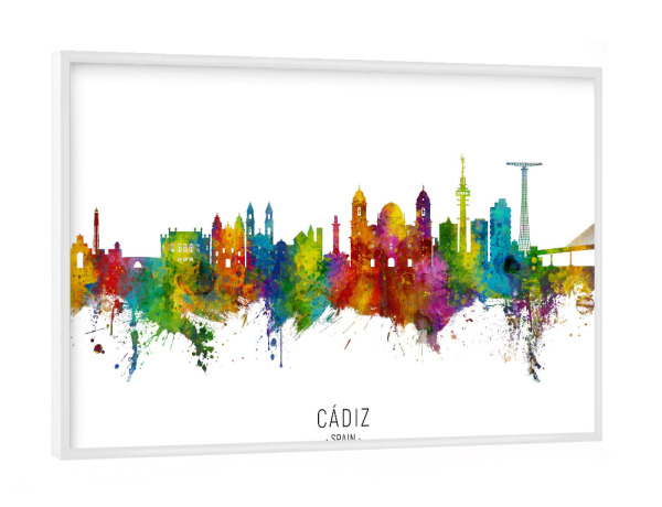 Poster mit weißem Rahmen "Cádiz Spain Skyline txt" artboxONE - Städte