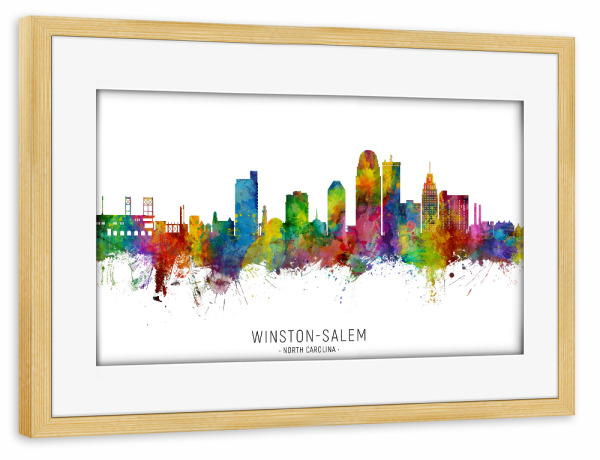 Poster mit Rahmen kiefer "Winston-Salem Skyline txt" artboxONE - Städte