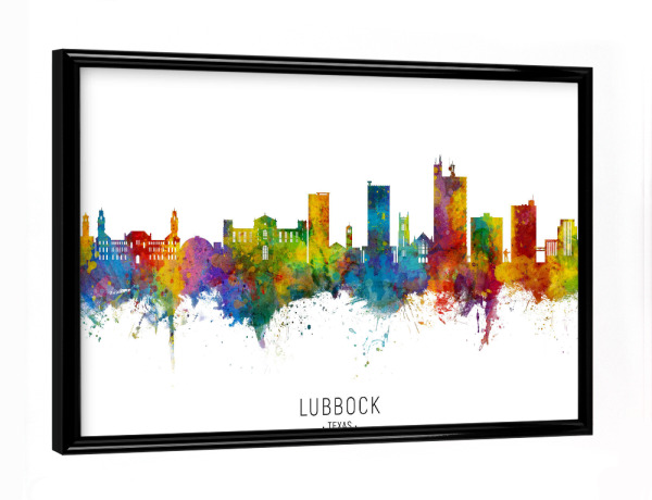 Poster mit schwarzem Rahmen "Lubbock Texas Skyline txt" artboxONE - Städte