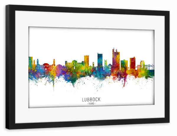 Poster mit Rahmen schwarz "Lubbock Texas Skyline txt" artboxONE - Städte