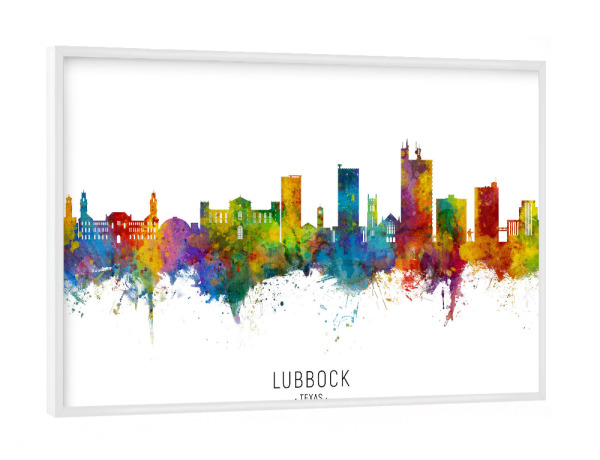 Poster mit weißem Rahmen "Lubbock Texas Skyline txt" artboxONE - Städte