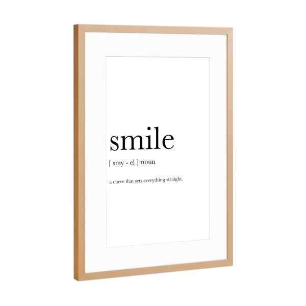 Poster mit Rahmen Kupfer "Smile Definition" artboxONE - Typografie,Schwarzweiß,Lustig