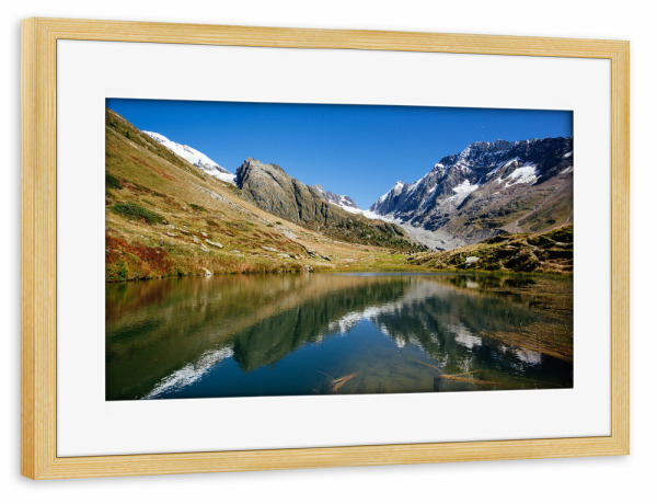 Poster mit Rahmen kiefer "Guggisee mountain lake" artboxONE - Natur