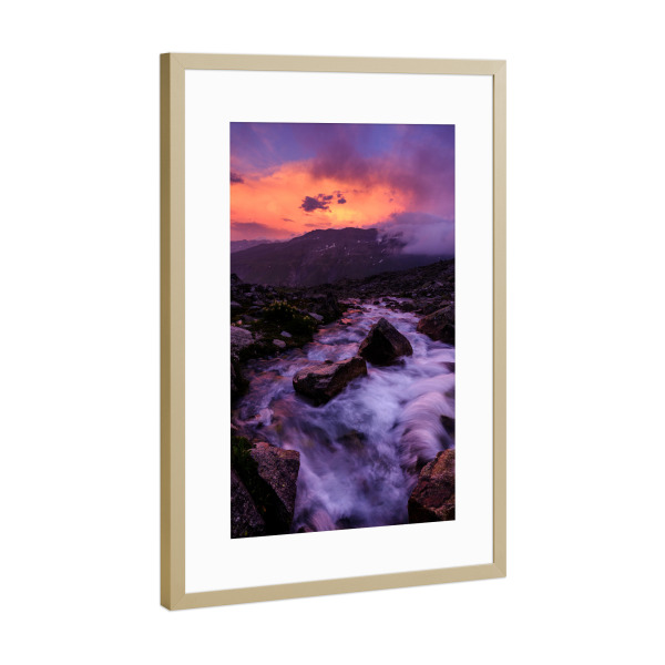 Poster mit Rahmen Gold "Sidelenbach sunset" artboxONE - Natur