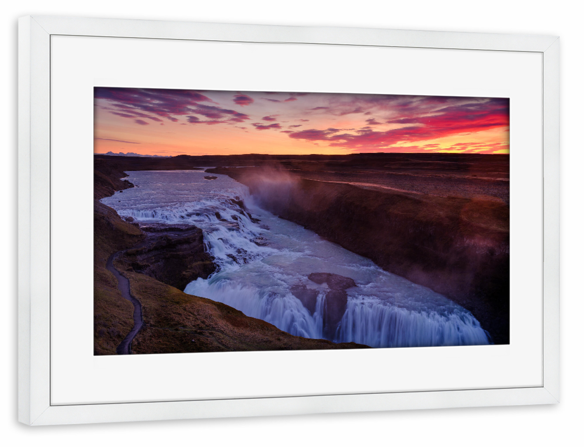 Poster mit Rahmen weiß "Gullfoss sunrise" artboxONE - Natur