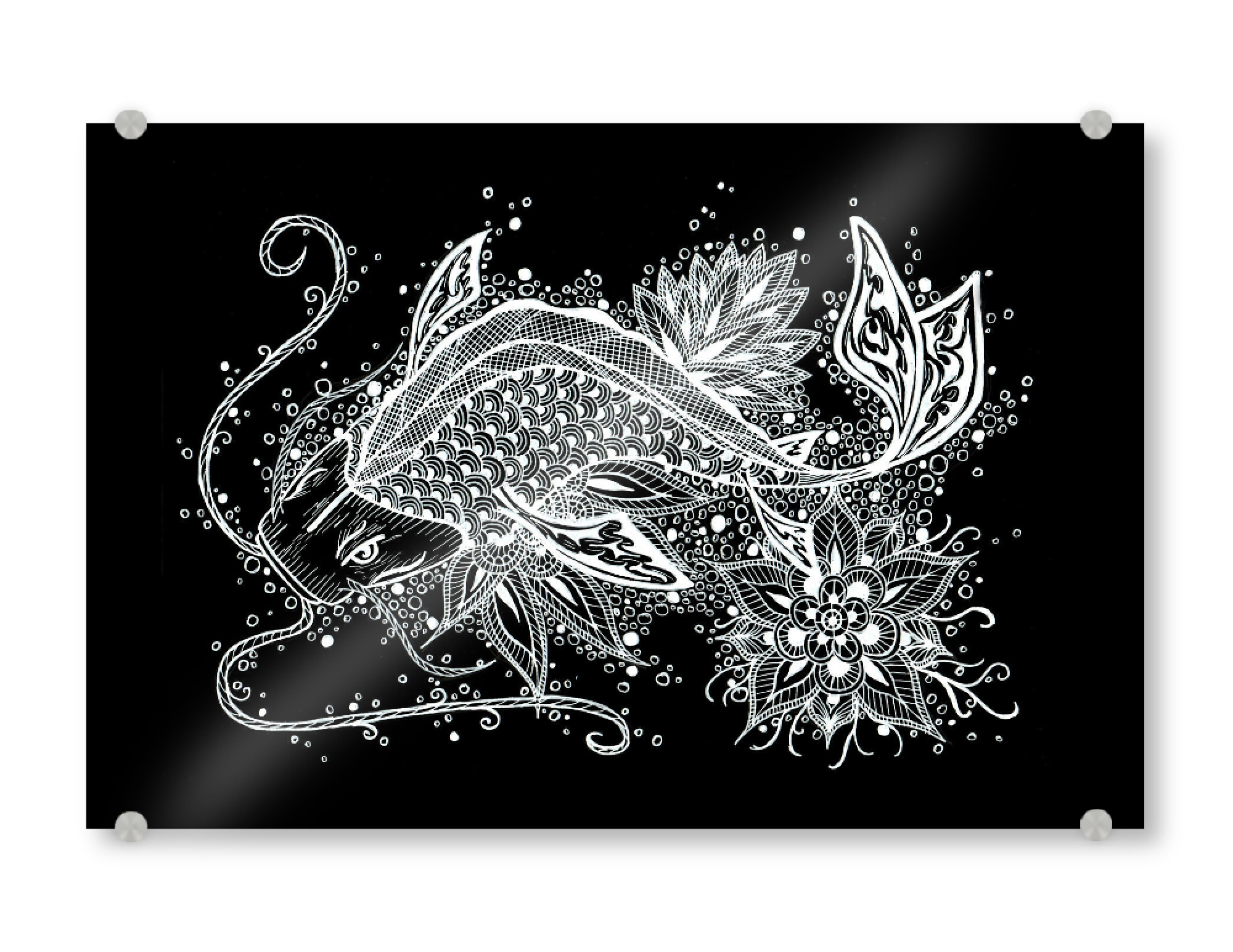 Acrylglasbild "Zen Koi Tattoo" artboxONE - Tiere,Schwarzweiß