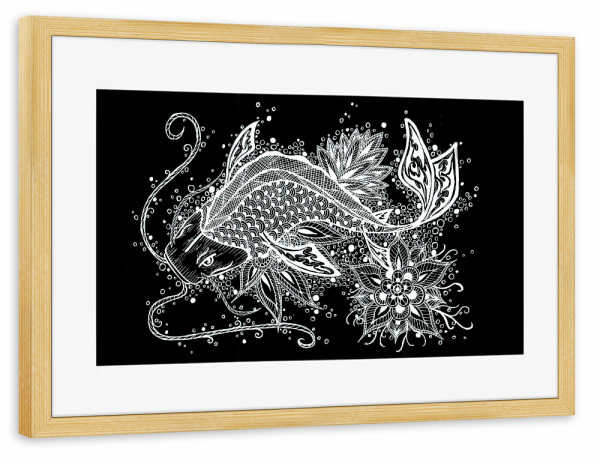 Poster mit Rahmen kiefer "Zen Koi Tattoo" artboxONE - Tiere,Schwarzweiß