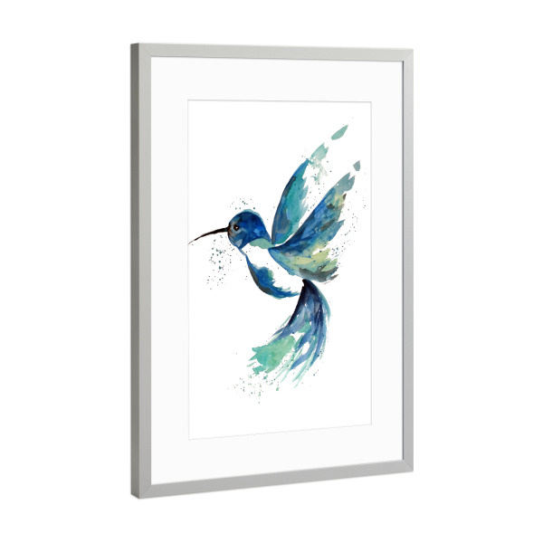Poster mit Rahmen Silber "Blue Hummingbird" artboxONE - Natur,Tiere