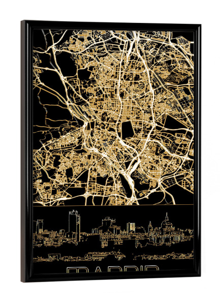 Poster mit schwarzem Rahmen "Madrid in Gold" artboxONE - Städte