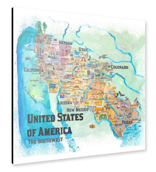 Alu-Dibond "USA Southwest States Map" 30x30 cm artboxONE