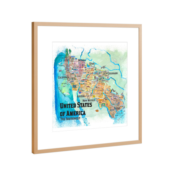 Poster mit Rahmen Kupfer "USA Southwest States Map" artboxONE - Kartografie
