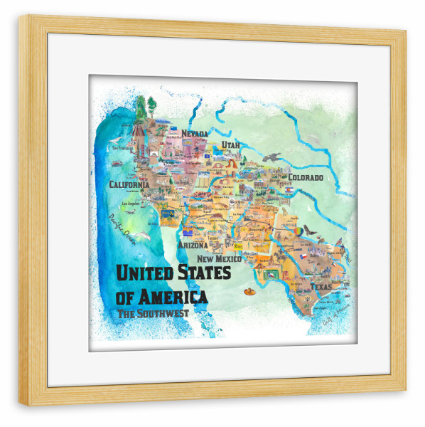 Poster mit Rahmen kiefer "USA Southwest States Map" artboxONE - Kartografie