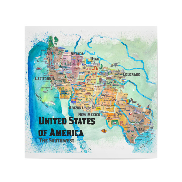 Poster 20x20 cm "USA Southwest States Map" artboxONE - Kartografie
