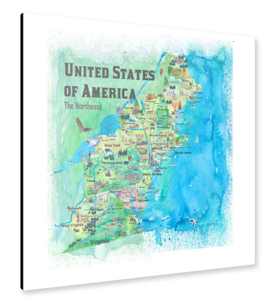 Alu-Dibond "USA Northeast States Map" 30x30 cm artboxONE