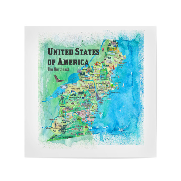 Poster 20x20 cm "USA Northeast States Map" artboxONE - Reise,Architektur,Kartografie