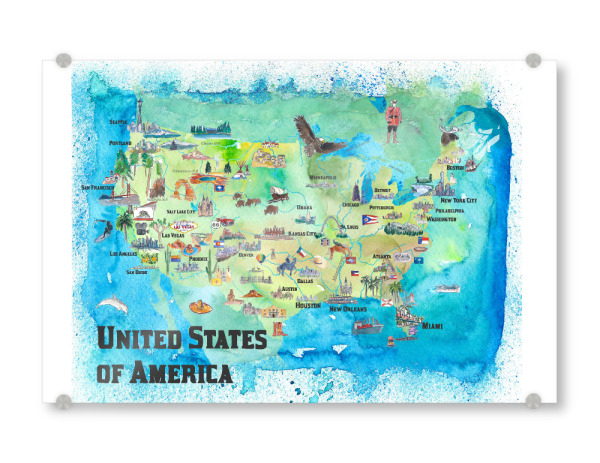 Acrylglasbild "USA Continental States Map" artboxONE - Reise,Architektur,Reise / Länder,Kartografie