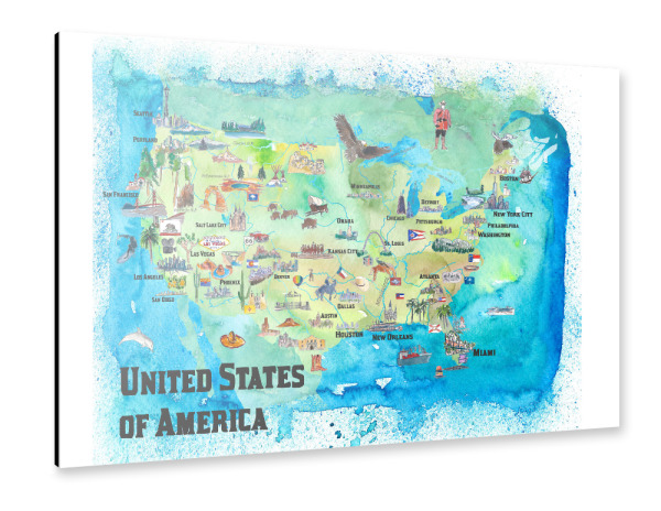Alu-Dibond "USA Continental States Map" 30x20 cm artboxONE