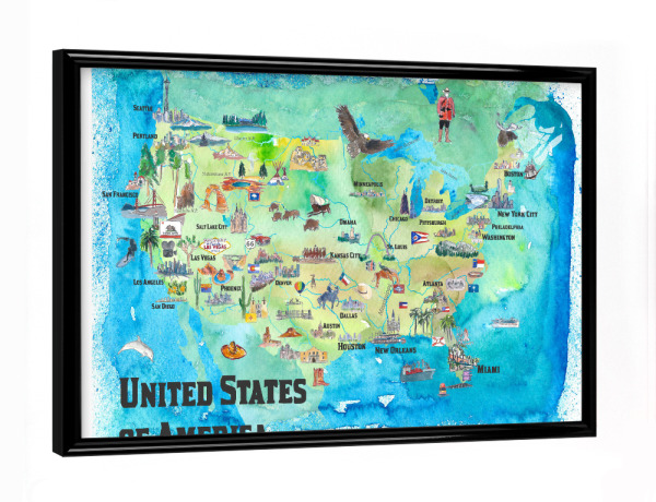 Poster mit schwarzem Rahmen "USA Continental States Map" artboxONE - Reise,Architektur,Reise / Länder,Kartografie