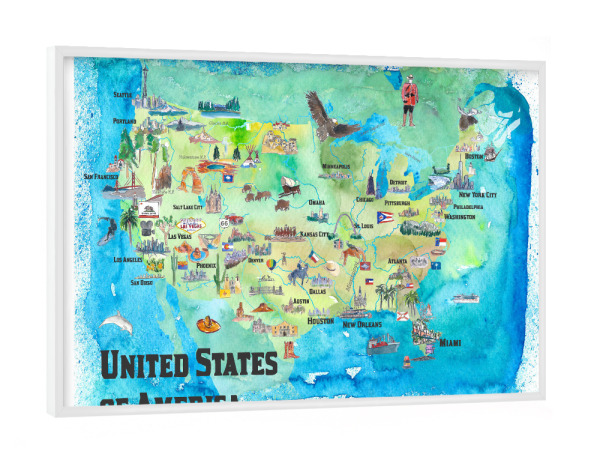 Poster mit weißem Rahmen "USA Continental States Map" artboxONE - Reise,Architektur,Reise / Länder,Kartografie