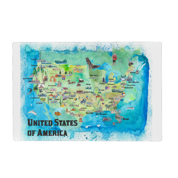 Holzbild "USA Continental States Map" artboxONE - Reise,Architektur,Reise / Länder,Kartografie