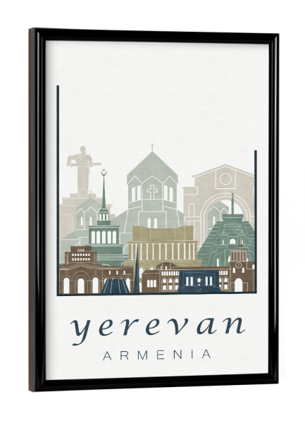 Poster mit schwarzem Rahmen "Yerevan skyline light blue" artboxONE - Städte,Architektur