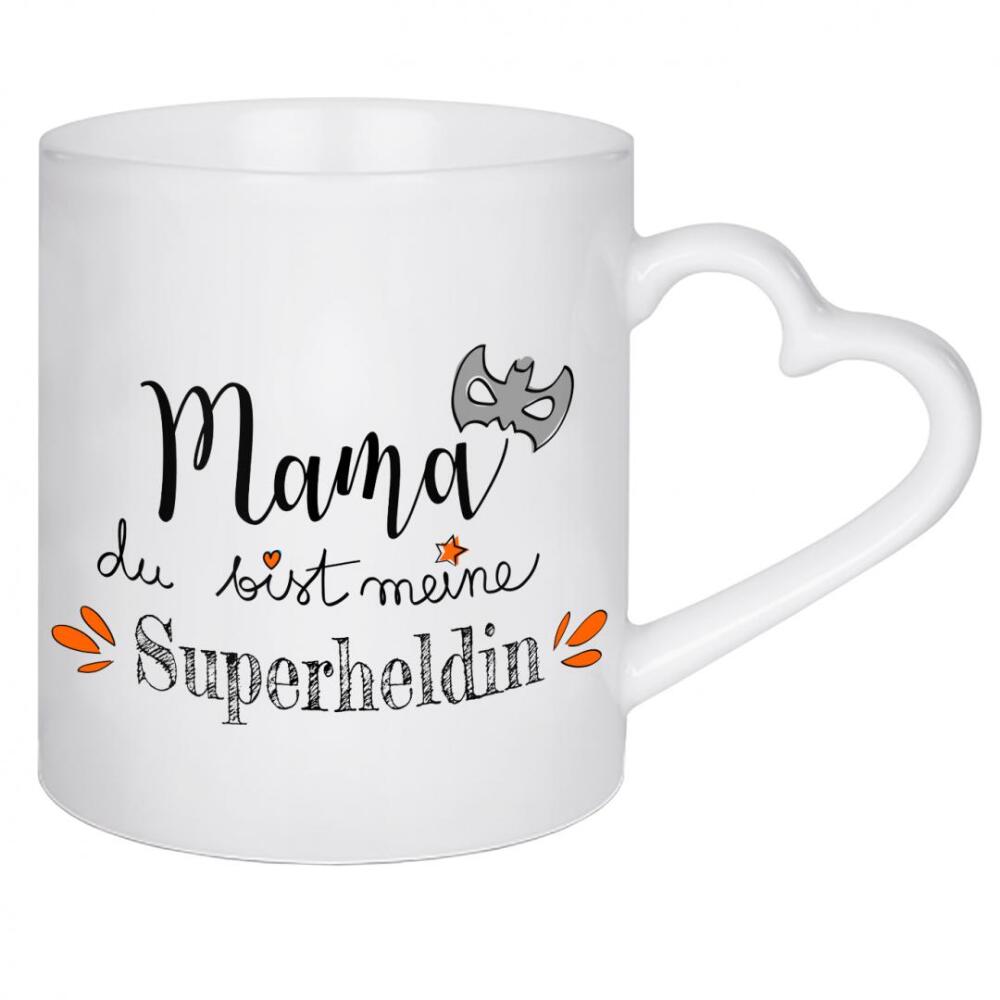 Herztasse "Mama Superheldin" artboxONE - Typografie,Liebe,Für Mama - Mama,Mutter,Muttertag,Großartig,Bunt,Typo,Typografie,Minimalismus,Superheldin