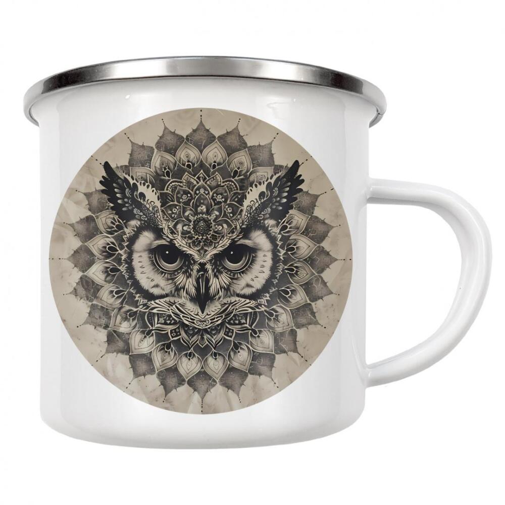 Emaille Tasse "Mandala - Eule Schwarzweiß" artboxONE - Natur,Tiere,Abstrakt
