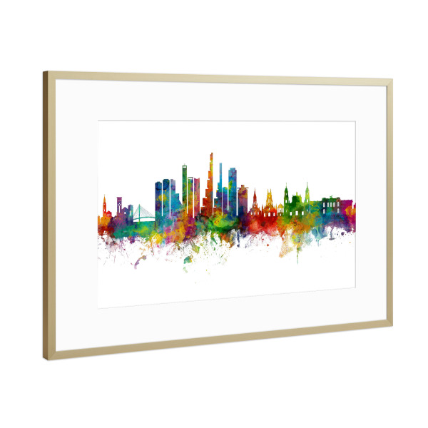 Poster mit Rahmen Gold "Bogotá Colombia Skyline" artboxONE - Städte