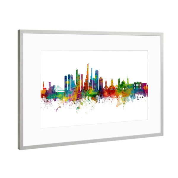 Poster mit Rahmen Silber "Bogotá Colombia Skyline" artboxONE - Städte