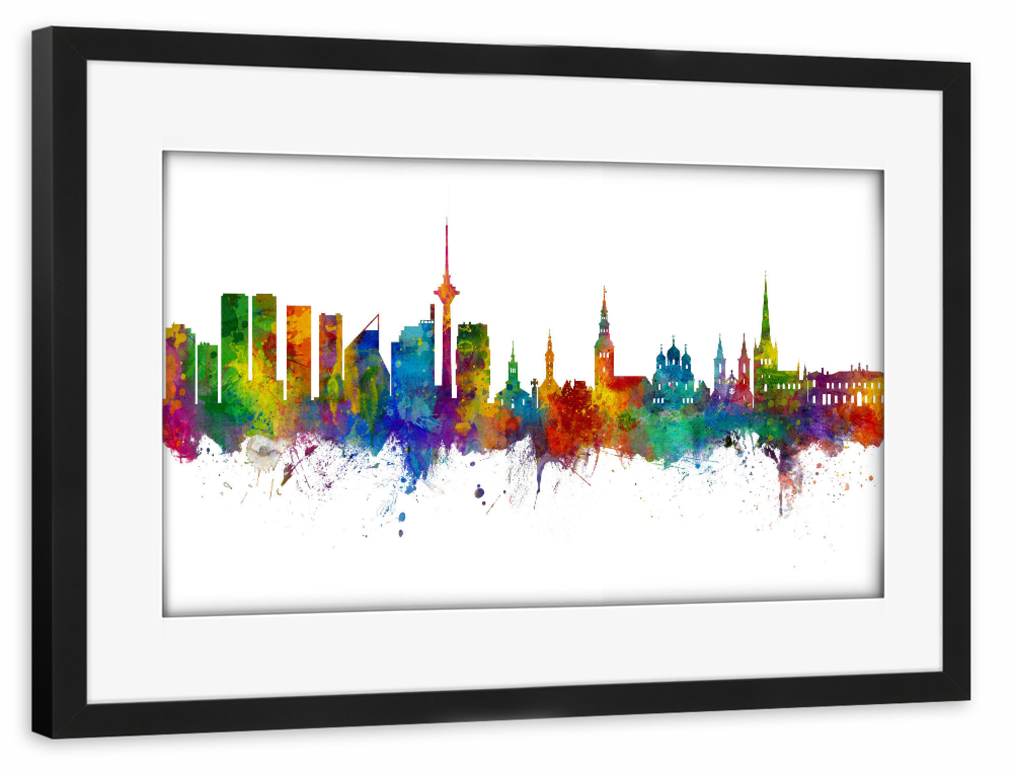 Poster mit Rahmen schwarz "Tallinn Estonia Skyline" artboxONE - Städte