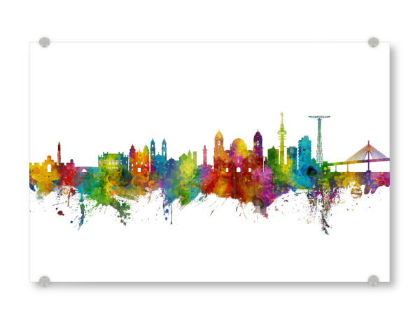 Acrylglasbild "Cádiz Spain Skyline" artboxONE - Städte - Cádiz,Spain,Skyline,Cityscape,Stadtbild,Watercolor,Painting,Spanien,Colorful,Bunt,City,Stadt