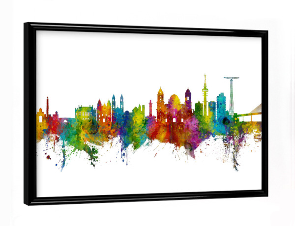 Poster mit schwarzem Rahmen "Cádiz Spain Skyline" artboxONE - Städte