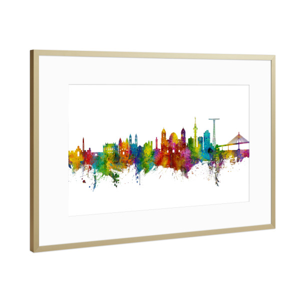 Poster mit Rahmen Gold "Cádiz Spain Skyline" artboxONE - Städte