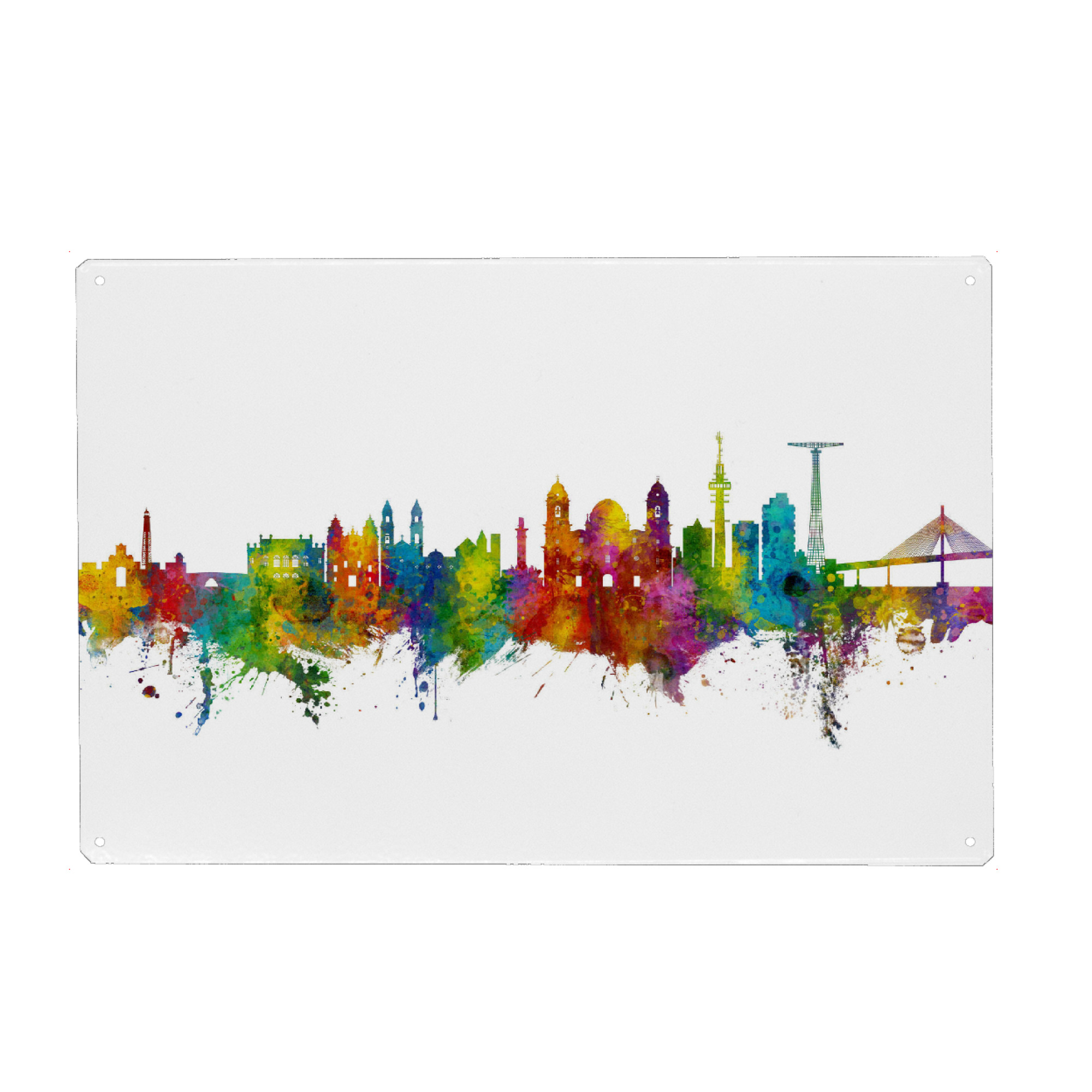 Holzbild "Cádiz Spain Skyline" artboxONE - Städte - Cádiz,Spain,Skyline,Cityscape,Stadtbild,Watercolor,Painting,Spanien,Colorful,Bunt,City,Stadt