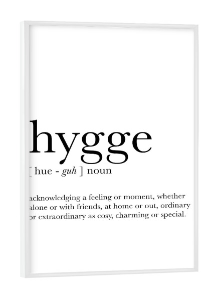 Poster mit weißem Rahmen "Hygge Definition Black and White" artboxONE - Typografie,Schwarzweiß,Lehrersprüche,Lustig