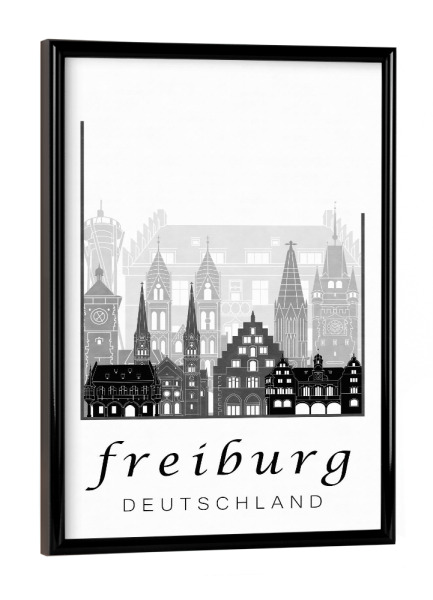 Poster mit schwarzem Rahmen "Freiburg skyline black & white" artboxONE - Städte,Schwarzweiß,Architektur