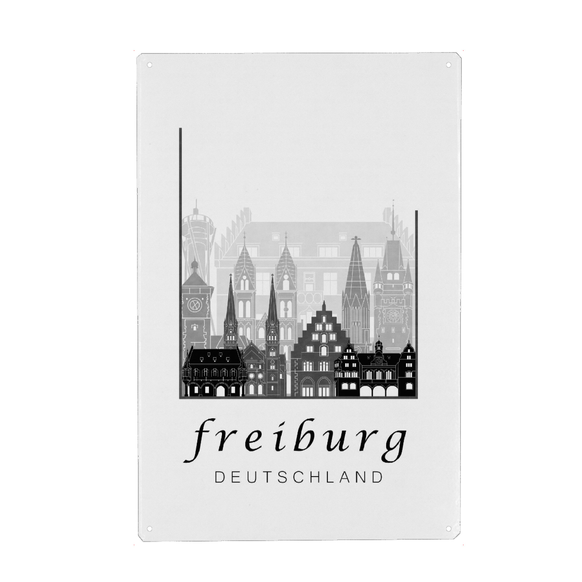 Holzbild "Freiburg skyline black & white" artboxONE - Städte,Schwarzweiß,Architektur