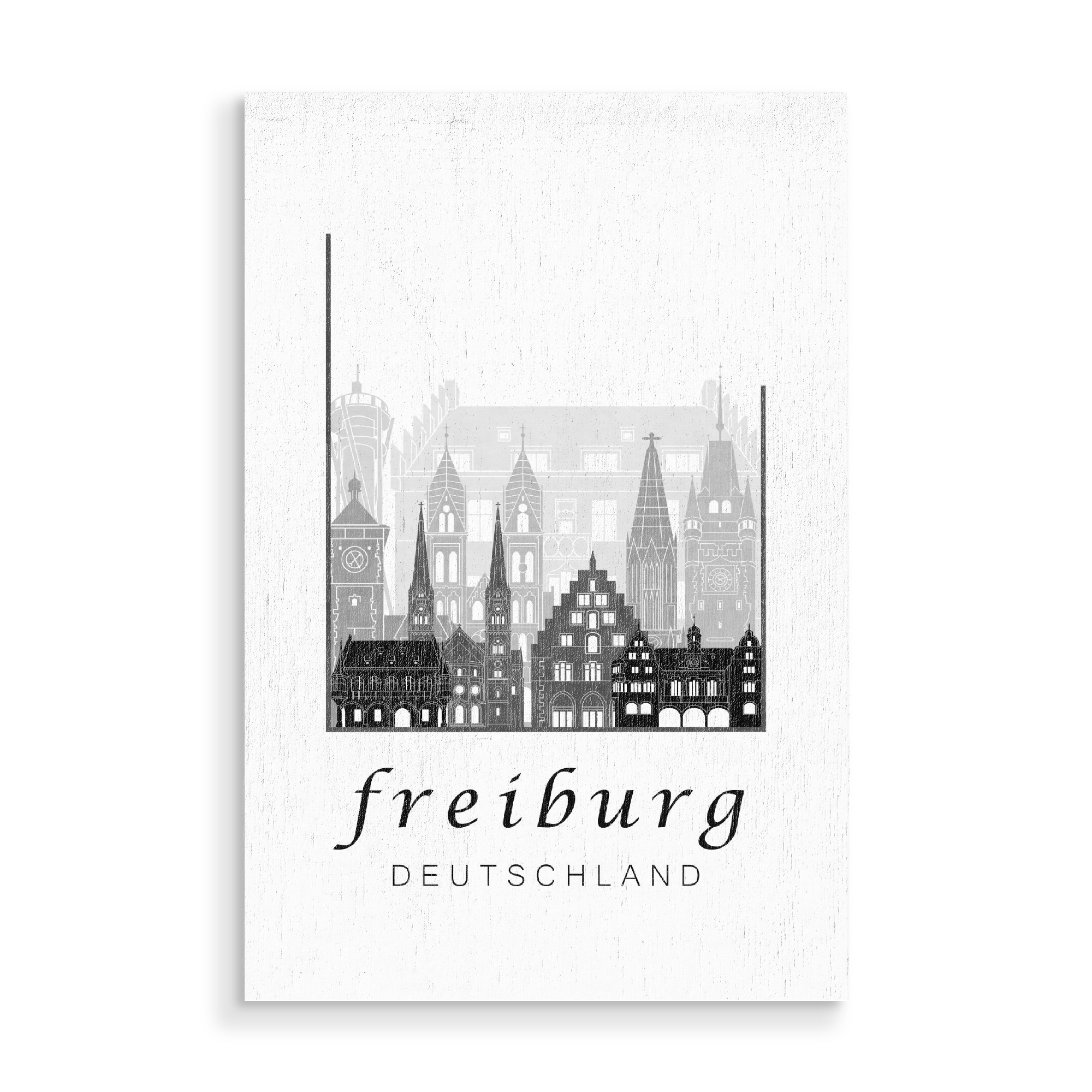 Holzbild "Freiburg skyline black & white" artboxONE - Städte,Schwarzweiß,Architektur