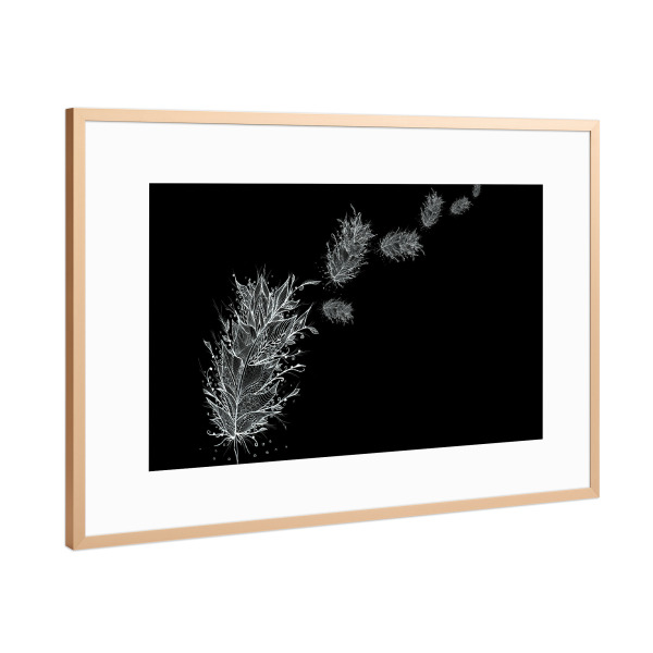Poster mit Rahmen Kupfer "Flying Feathers" artboxONE - Abstrakt,Schwarzweiß