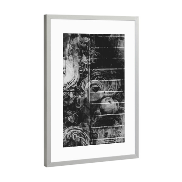 Poster mit Rahmen Silber "Floral Geometry bw" artboxONE - Natur,Floral,Schwarzweiß,Geometrie