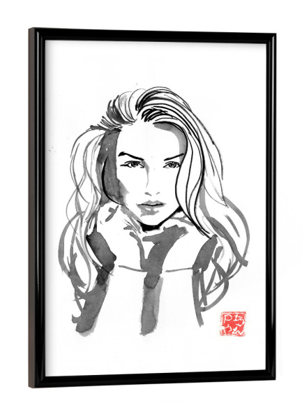 Poster mit schwarzem Rahmen "Visage" artboxONE - Menschen,Schwarzweiß - Fashion,Face,Woman,Japan,Sumie,Frau,Beauty,Malerei,Schwarzweiß,Blackandwhite